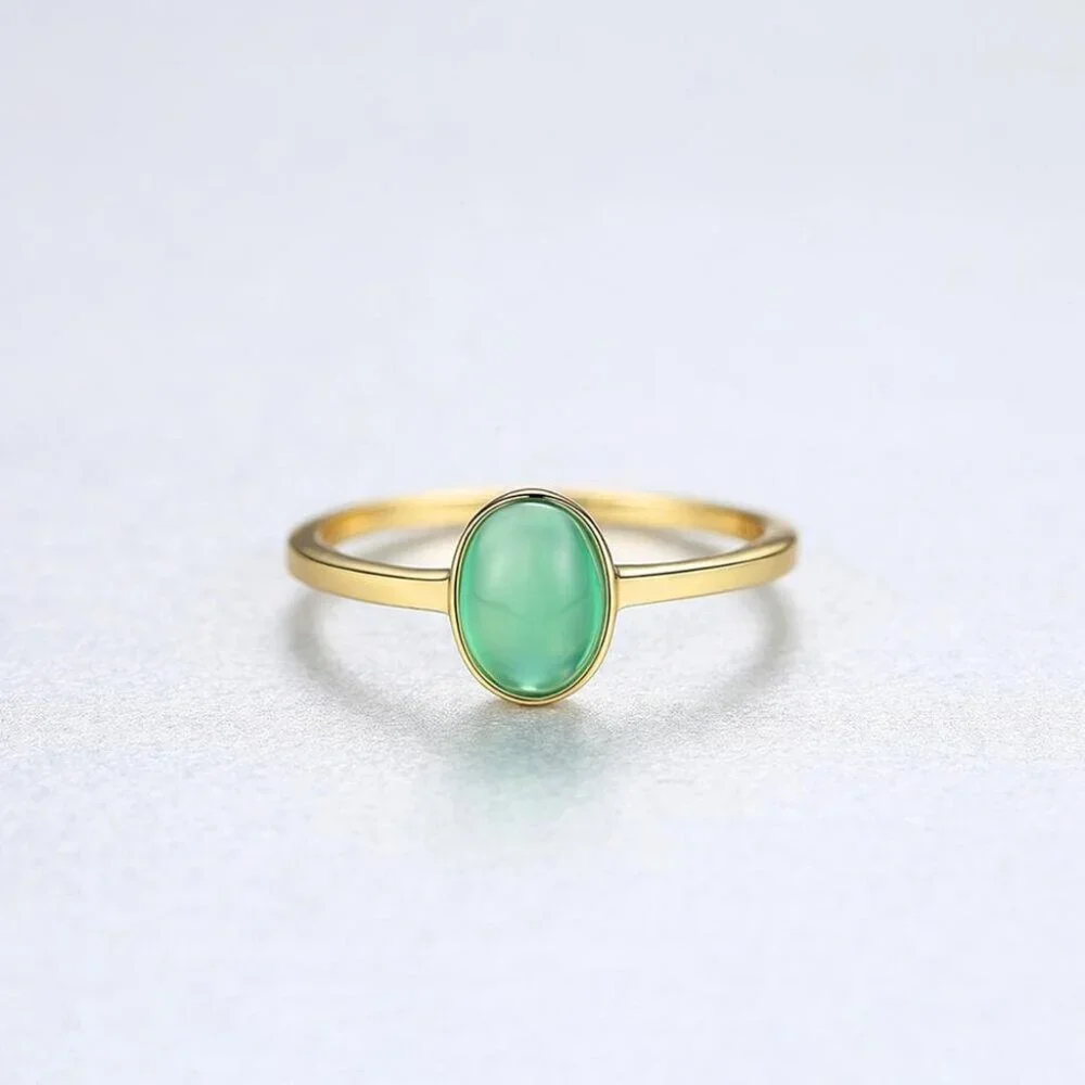 18k Gold Plated over 925 sterling silver Cabochon 7x5 created oval Emerald Ring - Picture 4 of 6